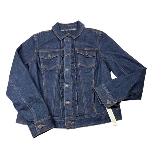 Talbots Women's Petite Ruffled Denim Jacket Dark Wash Small Petite SP - NWT Butt - Picture 1 of 10